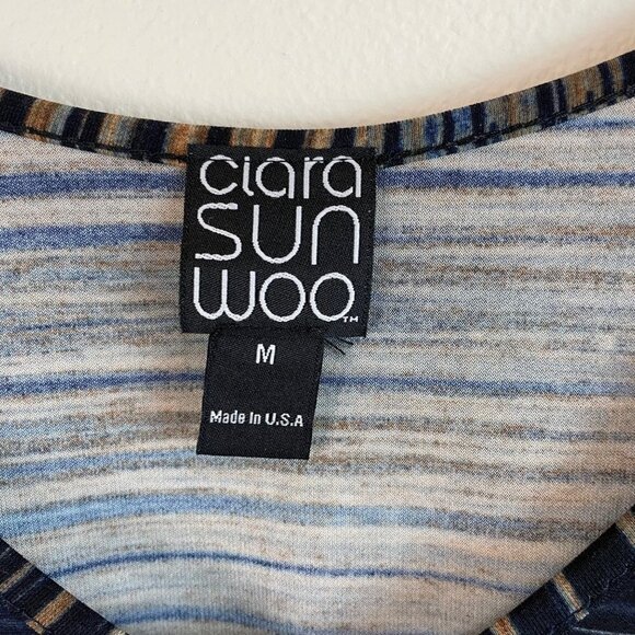 Clara Sun Woo Stripe V-Neckline Tunic Top Size Medium - Picture 5 of 8